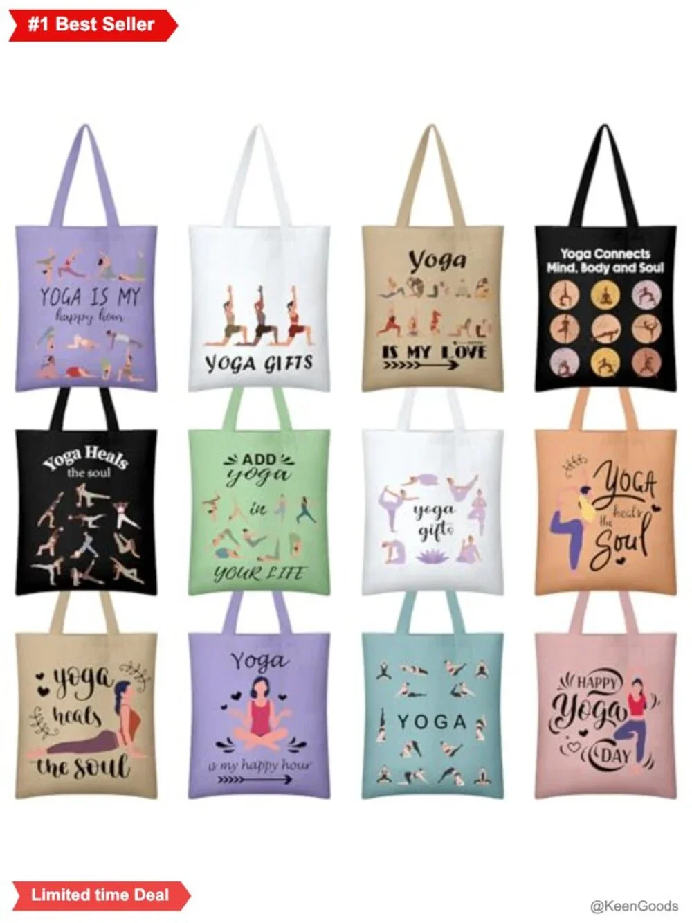 Canvas Tote Bags 12 Set Yoga Lover Gift Reusable Grocery